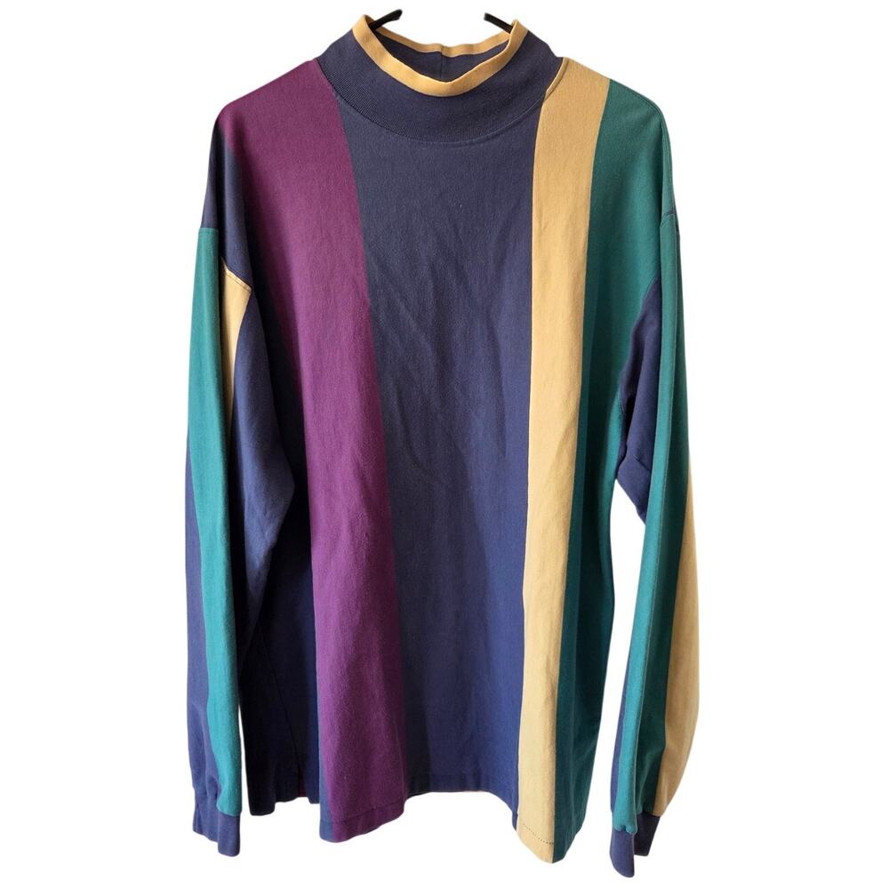 Vtg 90’s Land’s End Large Rugby Vertical Stripe Long Sleeve Shirt USA Cotton